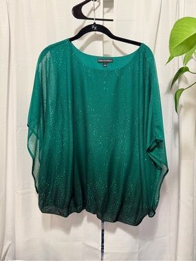 Sara Michelle Sparkling Emerald Green Sheer Dolman Blouse-Large